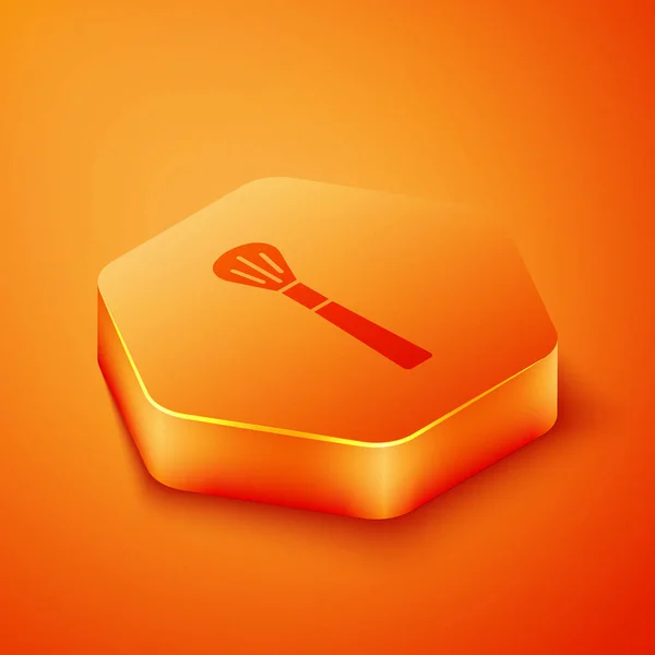 Isometric Makeup Brush Icon Isolated Orange Background Orange Hexagon Button — Stock Vector