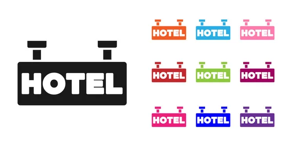 Schwarze Schilder Außenwerbung Mit Text Hotel Symbol Isoliert Auf Weißem — Stockvektor