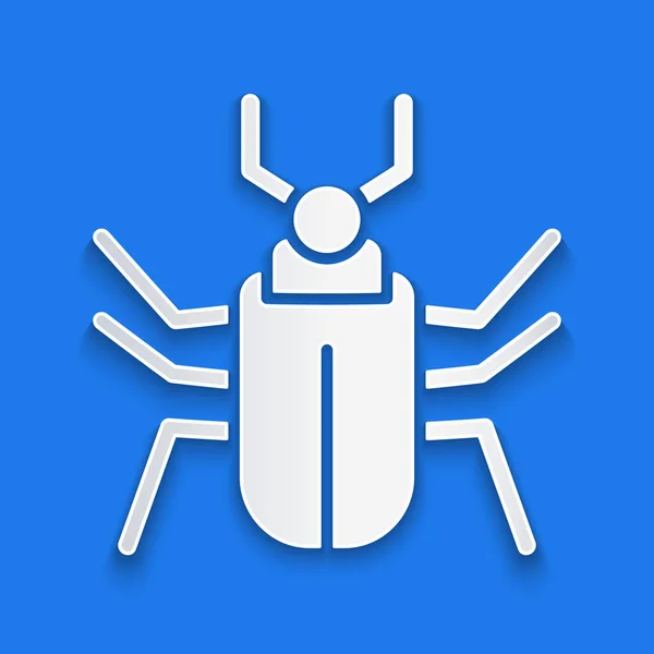 Papier Gesneden Insect Vliegen Pictogram Geïsoleerd Blauwe Achtergrond Papierkunst Stijl — Stockvector