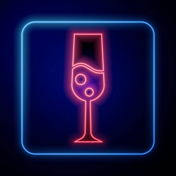Glödande Neon Glas Champagne Ikon Isolerad Blå Bakgrund God Jul — Stock vektor