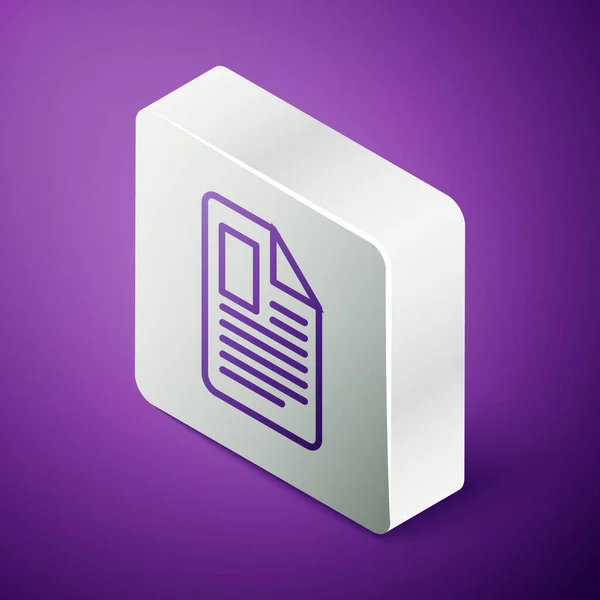 アイソメトリックライン紫色の背景に隔離されたファイルドキュメントアイコン チェックリストのアイコン ビジネスコンセプト 銀四角形のボタン ベクトル — ストックベクタ