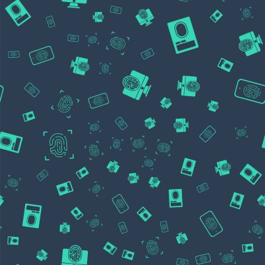 Parmak izi, parmak izi kilidi ve mobil taramayı kusursuz desene ayarlayın. Vektör.