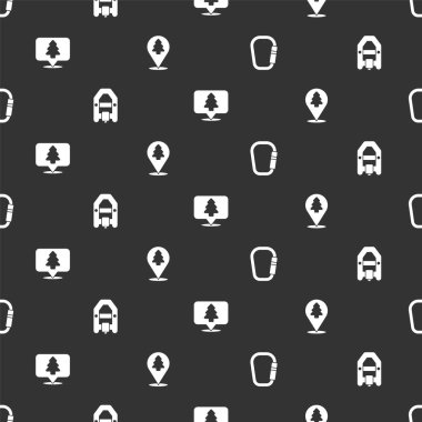 Carabiner 'ı, Rafting teknesini, ormanın konumunu ve kusursuz düzeni ayarlayın. Vektör.