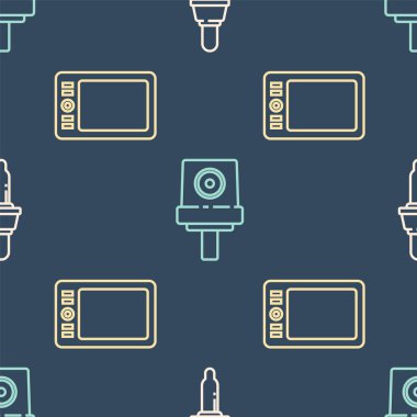 Pipette, Graphic tablet ve Spreyler başlığı pürüzsüz desende tıkayabilir. Vektör.