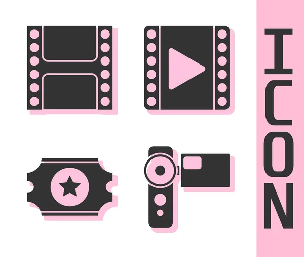Set Cinema Κάμερα Play Video Cinema Εισιτήριο Και Εικονίδιο Play — Διανυσματικό Αρχείο