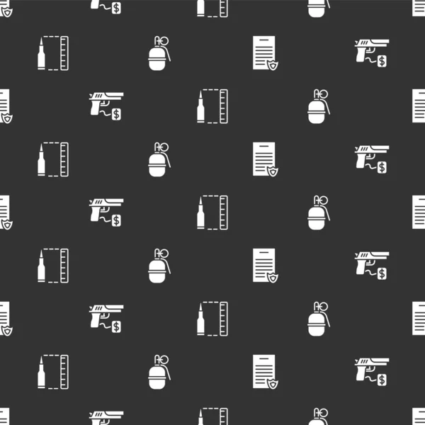 Set Waffenschein Kauf Pistole Kugel Und Handgranate Auf Nahtlose Muster — Stockvektor