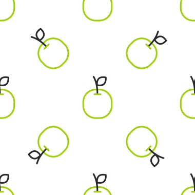 Apple çizgi simgesi beyaz arkaplanda izole edilmiş kusursuz desen. Yaprak sembollü meyve. Vektör İllüstrasyonu.