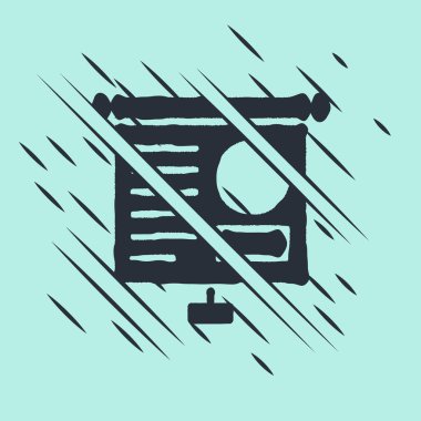 Grafik, çizelge, çizelge, diyagram, bilgi, turta grafik simgesi içeren siyah sunum tahtası yeşil arkaplanda izole edildi. Arıza tarzı. Vektör İllüstrasyonu.