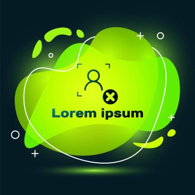 Siyah Reddetme yüz tanıma simgesi siyah arkaplanda izole edildi. Yüz tanımlama simgesi. Yüz tanıma. Siber güvenlik kavramı. Sıvı şekilli soyut pankart. Vektör.