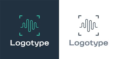 Beyaz arkaplanda logotype Ses Tanıma simgesi izole edildi. Kimlik tanıma için ses biyometrik kimlik doğrulaması. Siber güvenlik. Logo tasarım şablonu elemanı. Vektör.