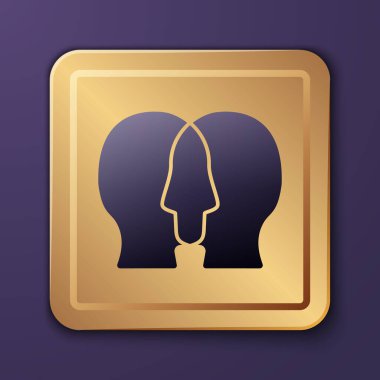 Mor bipolar bozukluk ikonu mor arka planda izole edilmiş. Altın kare düğme. Vektör.