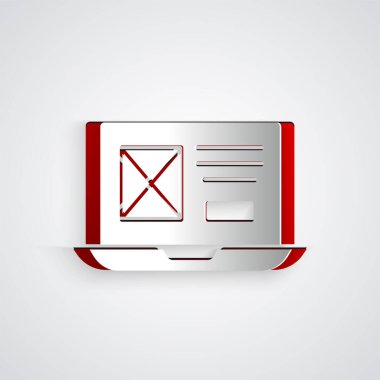 Kağıt kesiği UI veya UX tasarım simgesi gri arkaplanda izole edildi. Kağıt sanatı tarzı. Vektör.