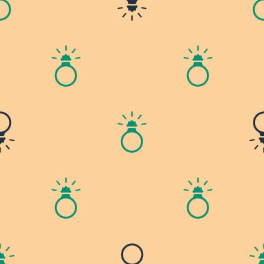 Yeşil ve siyah elmas nişan yüzüğü ikonu bej arka planda izole edilmiş pürüzsüz desen. Vektör.