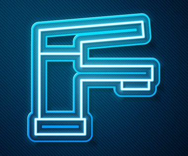 Parlayan neon hattı mavi arka planda su musluğu simgesi izole edildi. Vektör.