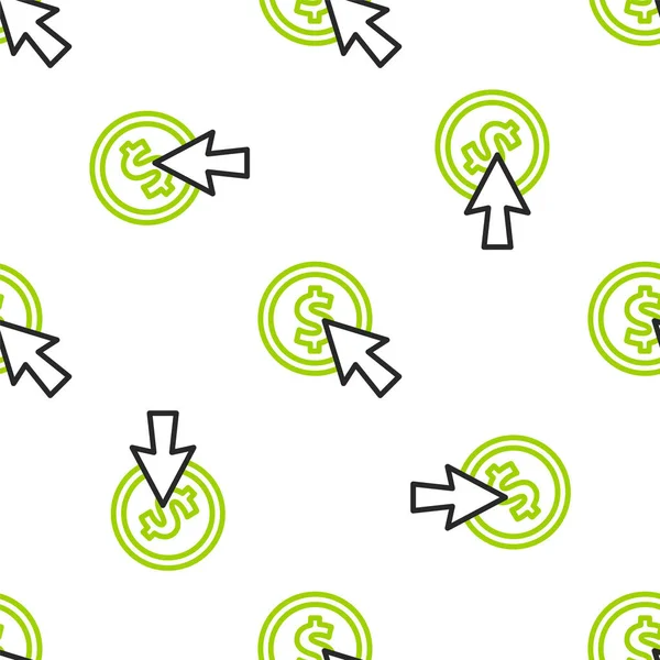 Satır İmleci ve sikke simgesi beyaz arkaplanda izole edilmiş kusursuz desen. Dolar ya da USD sembolü. Nakit bankacılık tabelası. Vektör İllüstrasyonu.