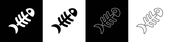 Set Icono Esqueleto Pescado Aislado Sobre Fondo Blanco Negro Signo — Archivo Imágenes Vectoriales