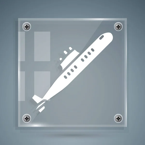 白色潜水艇图标孤立在灰色背景 方块玻璃面板 — 图库矢量图片