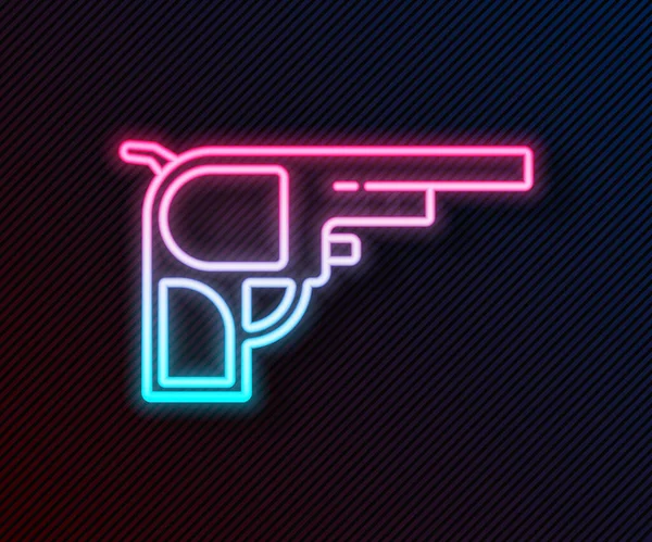 Zářící Neonová Linie Revolver Zbraň Ikona Izolované Černém Pozadí Vektor — Stockový vektor