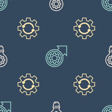 Ampul ve teçhizat hattını, dişli oklarını iş akışı olarak ayarlayın ve pürüzsüz bir şablon oluşturun. Vektör.