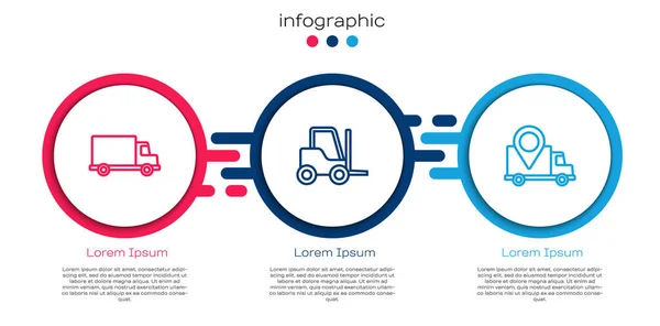 Set Line Delivery Cargo Truck Vehicle Forklift Tracking Business Infographic — Stock Vector