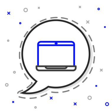 Dizüstü bilgisayar simgesi beyaz arkaplanda izole edildi. Boş ekran işaretli bilgisayar defteri. Renkli taslak konsepti. Vektör İllüstrasyonu.