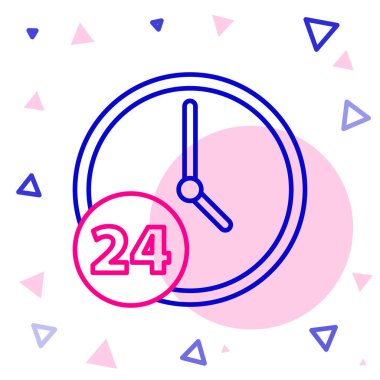 Satır Saati 24 saat simgesi beyaz arkaplanda izole edildi. Tüm gün döngü simgesi. 24 saat hizmet sembolü. Renkli taslak konsepti. Vektör İllüstrasyonu.