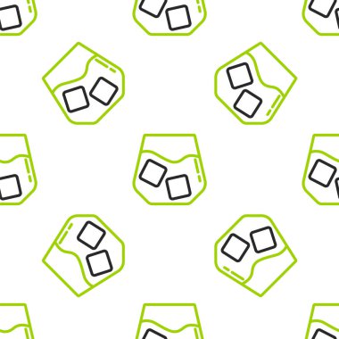 Çizgili viski ve buz küpleri simgesi beyaz arka planda izole edilmiş. Vektör.