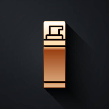 Altın tıraş jeli köpüğü simgesi siyah arkaplanda izole edilmiş. Tıraş köpüğü. Uzun gölge tarzı. Vektör.