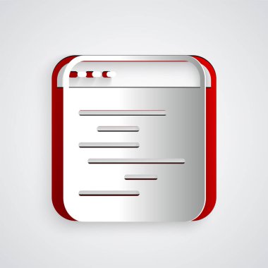 Kağıt kesim Yazılım, web geliştirici programlama kodu simgesi gri arkaplanda izole edildi. Program kodunun rastgele bilgisayar betiği parçalarını Javascript et. Kağıt sanatı tarzı. Vektör