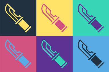 Pop Art Hunter bıçak ikonu renk arkaplanında izole edilmiş. Ordu bıçağı. Vektör.