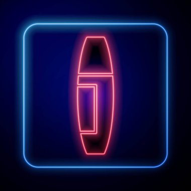 Parlayan neon Mascara fırça ikonu mavi arkaplanda izole edildi. Vektör.