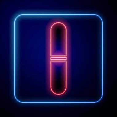 Parlayan neon çivi dosya simgesi mavi arkaplanda izole edildi. Manikür aleti. Vektör.