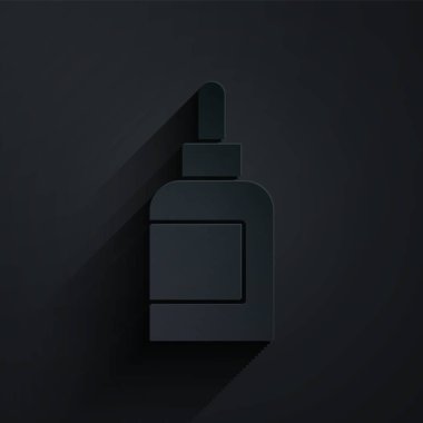 Kağıt kesiği kremi ya da losyon kozmetik tüp simgesi siyah arka planda izole edilmiş. Kadınlar için vücut bakım ürünleri. Kağıt sanatı tarzı. Vektör.