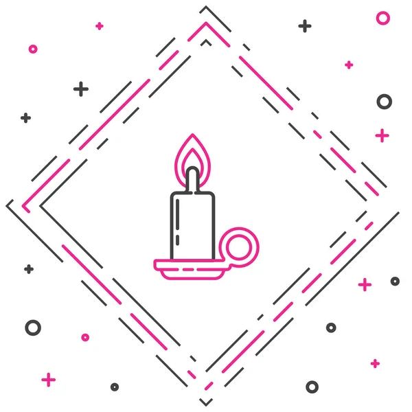 Línea Vela Ardiente Icono Del Candelero Aislado Sobre Fondo Blanco — Vector de stock