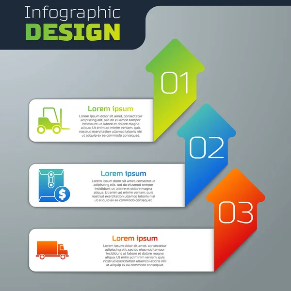 Set Gabelstapler Umschlag Mit Dollar Symbol Und Lieferwagen Geschäftsinfografische Vorlage — Stockvektor