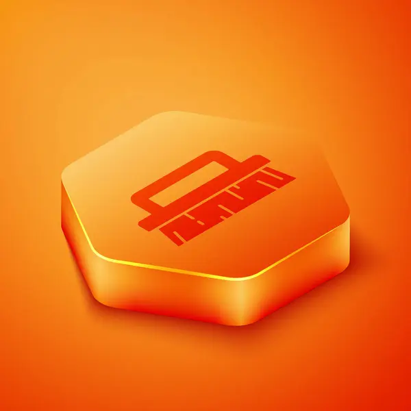 Isometric Brush Cleaning Icon Isolated Orange Background Orange Hexagon Button — Stock Vector