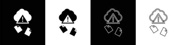 Set Cloud Hacking Icon Isolated Black White Background Cloud Leak — Stock Vector