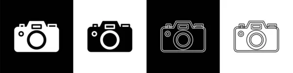 设置相片相机图标隔离在黑白背景 Foto相机图标 — 图库矢量图片