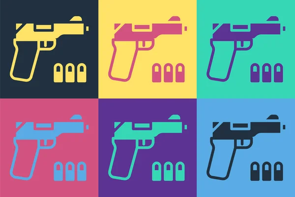 Pop Art Pistolet Icône Pistolet Isolé Sur Fond Couleur Police — Image vectorielle