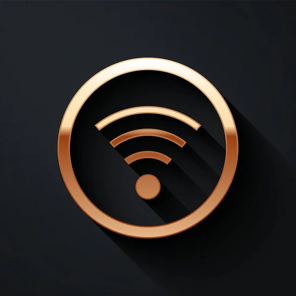 黒の背景に隔離されたゴールドのWi Fiワイヤレスインターネットネットワークシンボルアイコン 長い影のスタイル ベクトル — ストックベクタ