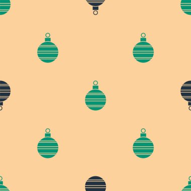 Yeşil ve siyah Noel balosu ikonu bej arka planda izole edilmiş pürüzsüz desen. Mutlu Noeller ve mutlu yıllar. Vektör.