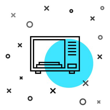 Beyaz zemin üzerinde siyah çizgi mikrodalga fırın ikonu izole edildi. Ev aletleri simgesi. Rastgele dinamik şekiller. Vektör İllüstrasyonu.