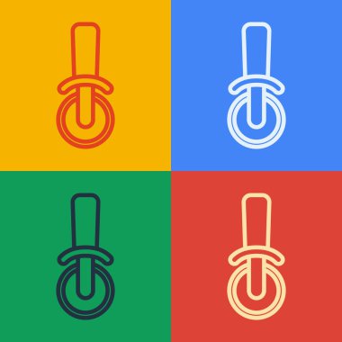 Pop Art Line Pizza Bıçak ikonu renk arkaplanında izole edildi. Pizza kesme tabelası. Çelik mutfak gereçleri. Vektör.