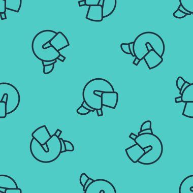 Siyah çizgi polis miğferi ikonu yeşil arka planda kusursuz desen izole etti. Askeri miğfer. Vektör.