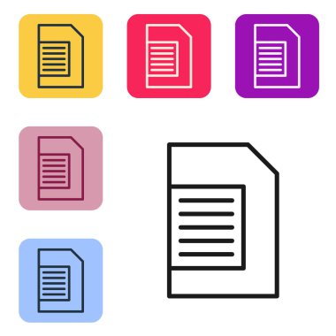 Beyaz arka planda izole edilmiş otomatik çamaşır makinesi simgesi için siyah çizgi deterjanı. Renkli kare düğmelerle simgeleri ayarla. Vektör.