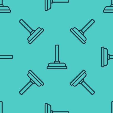 Boru temizleme ikonu için ahşap saplı siyah çizgili kauçuk pompa yeşil arka planda izole edilmiş pürüzsüz desen. Tuvalet pompası. Vektör.