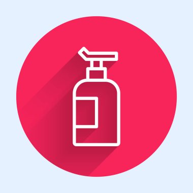 Beyaz çizgi krem ya da uzun gölgeli losyon kozmetik tüp ikonu. Kadınlar için vücut bakım ürünleri. Kırmızı daire düğmesi. Vektör.