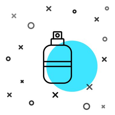 Beyaz arkaplanda siyah çizgi parfüm ikonu izole edildi. Rastgele dinamik şekiller. Vektör.