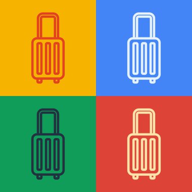 Seyahat simgesi için Pop Art Line Bavulu renk arkaplanında izole edildi. Seyahat bagaj tabelası. Seyahat bagaj ikonu. Vektör.