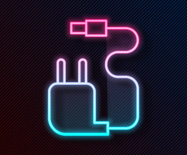 Parlayan neon çizgi Charger simgesi siyah arkaplanda izole edildi. Vektör İllüstrasyonu.